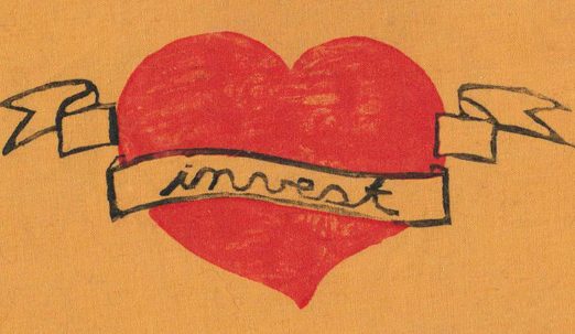 Banner that says "invest" overlays heart